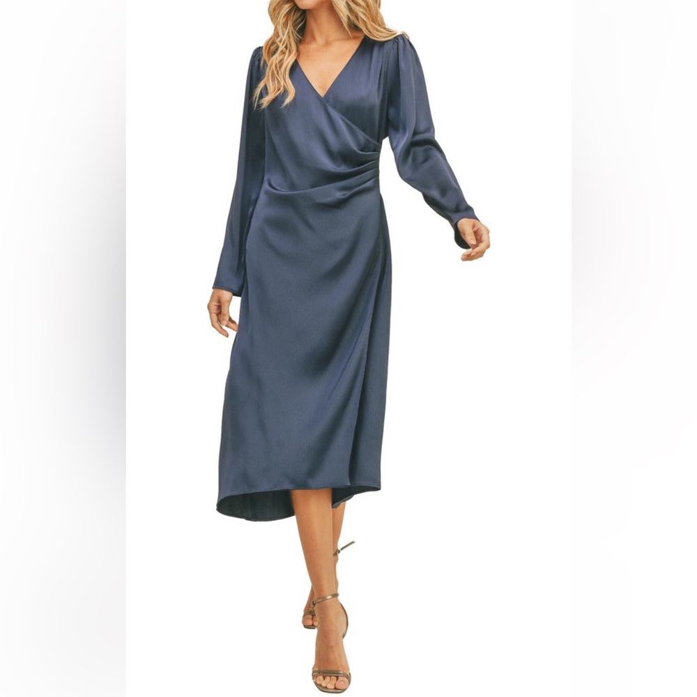 LUSH Silky sateeny Blue Draped Dress NWTs sz med